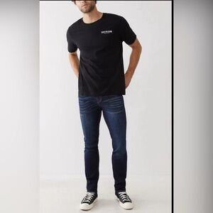 True Religion Rocco Relaxed Skinny Dark Wash Whiskered Jeans - 33 x 35